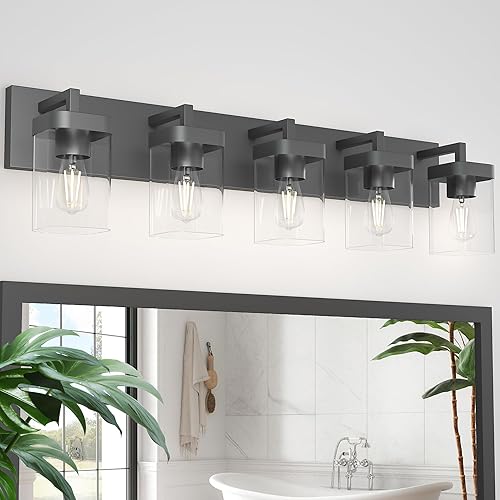 Morden - Lámpara de tocador de baño, diseño cuadrado, 5 luces, accesorios de iluminación de baño sobre espejo, accesorios de iluminación de baño