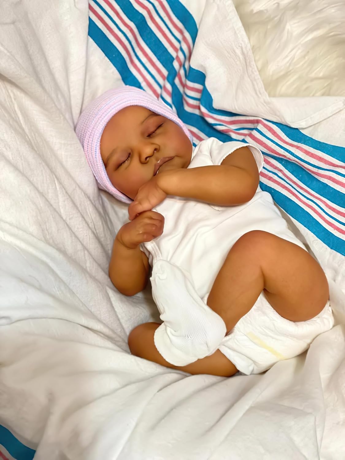 Wamdoll 18 Inch Enchanting Realistic African American Reborn Baby Doll - Embrace The Lifelike Tenderness of a Sleeping Newborn Baby Dolls with Cuddly Body & Painted Hair