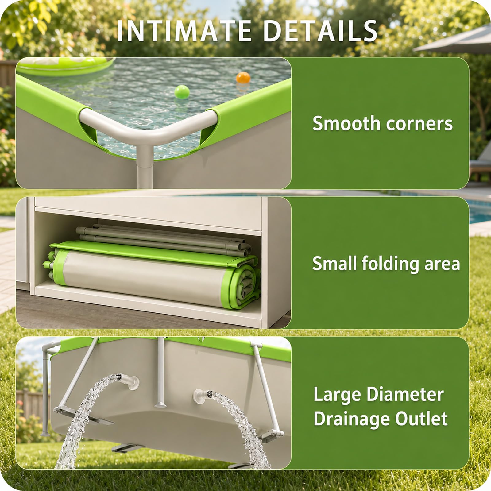 Piscina Fuori Terra Rettangolare con Tettuccio, Piscina Familiare | Grande Piscina da Giardino con Struttura Resistente e Parasole Estivo(74.8in/190cm)