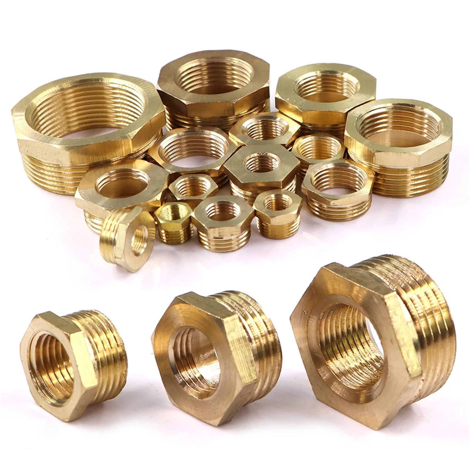 3PCS 1/8 "1/4" 3/8 "1/2" 3/4 "1" 1.5 "2" Raccordi for tubi in ottone Hex Tettarelle da biberon Adattatore BSP Maschio Femmina Filettatura Riducendo Boccola Esagonale Per Collegamento Tubo