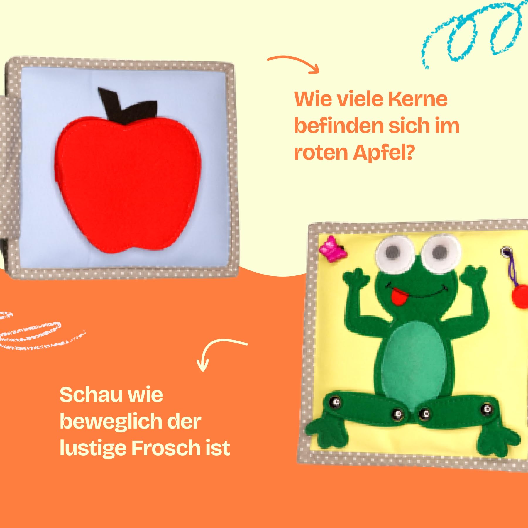 Jolly Designs Mini Quiet Book Dösender Leone - Montessori Giocattoli a partire da 1 anno - Libro in stoffa & Busy Book senza parti allentate - Giocattolo educativo in feltro - Libro motore per neonati