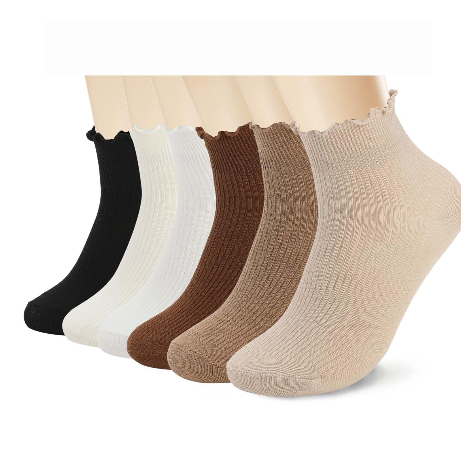CazDopaM Ruffle Socks - Women's White Cotton Socks with Lettuce Edge