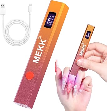 MEKK Metal Handheld UV Light for Gel Nails,Mini UV LED Nail Lamp with LED Screen and Cordless Flash Cure Nail Lamp with Visible Timer,Portable Nail Light for Beginners,Travel,Home -Orange