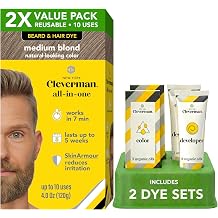 2X Reusable Hair & Beard Dye for Men Medium Blond 8.01 | Up to 10 Uses, 7 Minutes | Natural Gray Coverage, No-Drip Cream with SkinArmour Cleverman