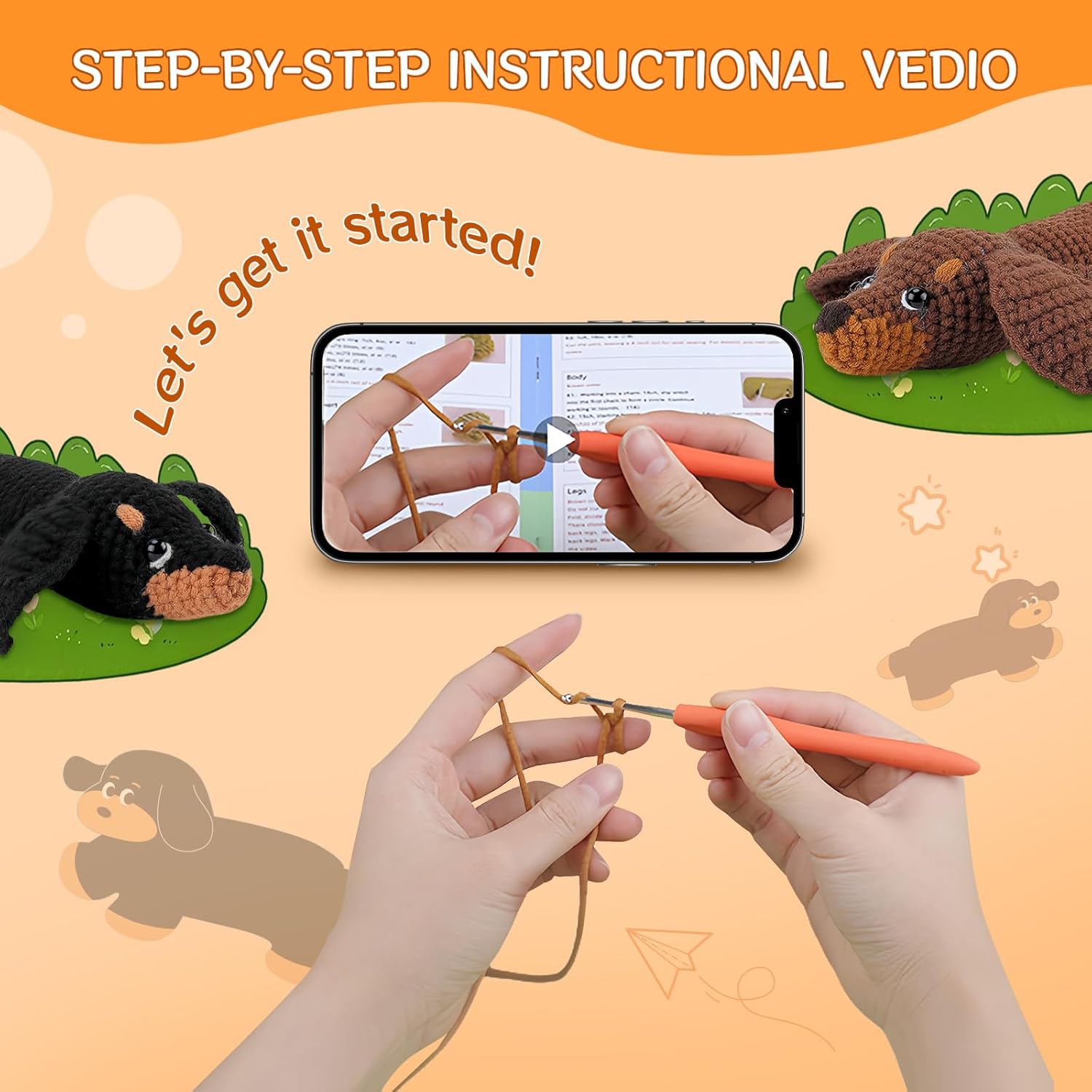 ASDIIT ダックスフントかぎ針編みキット 初心者用 動物あみぐるみ