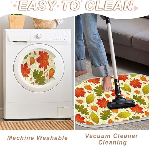 Miniatura 6 de Tavisto Maple Leaf Bathroom Rug Mat Memory Foam Soft Plush Area Rug Non-Slip Absorbent Oval Rug for Bedroom Bathroom Bathtub Shower (Oval, 40×60cm)