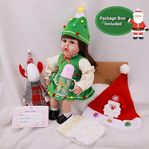 Miniatura 4 de WERFLOT Muñeca realista realista, muñecas de bebé recién nacidas de la vida real de 18 pulgadas, con ciervo de Navidad y sombrero de Navidad, caja