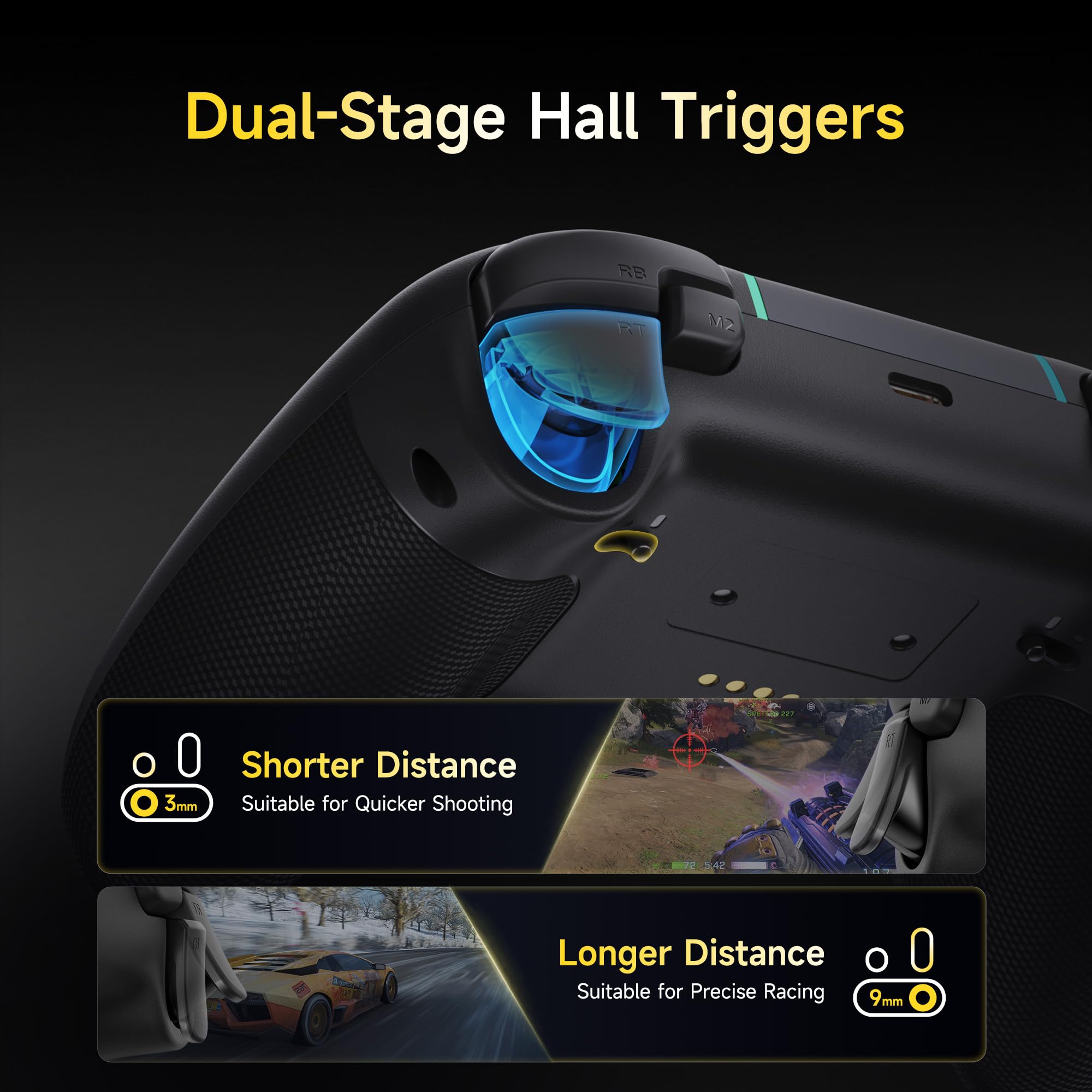 EasySMX X05PRO Controller Wireless PC con Tasti Quiet, Trigger 2 Livelli, Joystick Hall, 2 Pulsanti Programmabili, Batteria 1000mAh, Compatibile PC Windows/Switch/Android/iOS-Nero