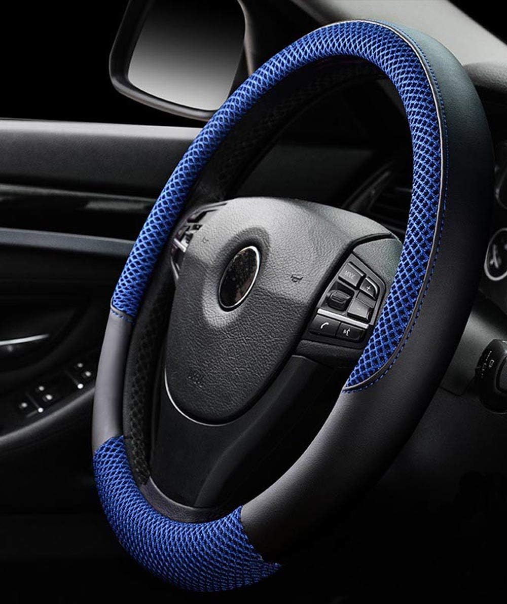 Istn Unisex's Anti-skid Breathable Ice Silk Steering Wheel Cover 38cm Blue