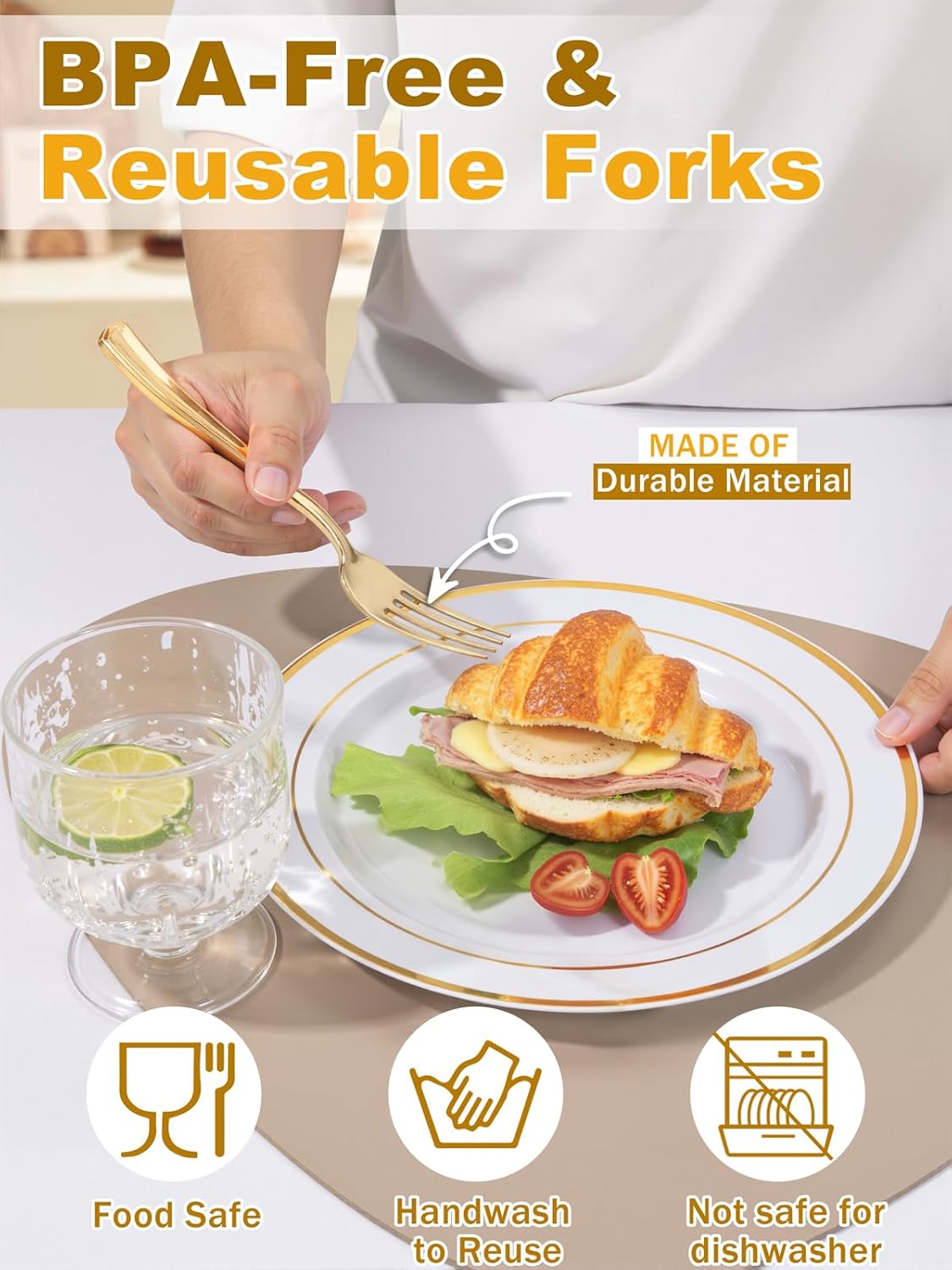 WDF 300PCS Gold Plastic Forks - Heavy Duty Gold Forks Disposable - Sturdy&Durable Plastic Silverware Bulk for Wedding Party Daily Using Baby Shower Spring