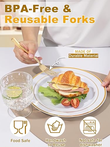 Vista 34 de WDF 100 tenedores rojos de Navidad, cubiertos de plástico desechables de 7.4 pulgadas para pasteles de postre, Navidad o uso diario