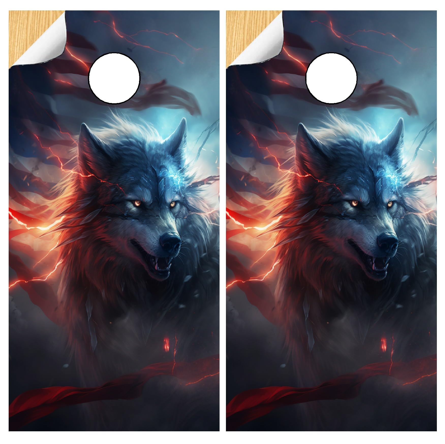 GRAPHIX EXPRESS Cornhole Board Wraps - Cornhole Wraps for Boards - Cornhole Decals for Boards - Cornhole Vinyl Board Wrap - Cornhole Skins for Boards - Cornhole Set - C345 Wolf American Flag