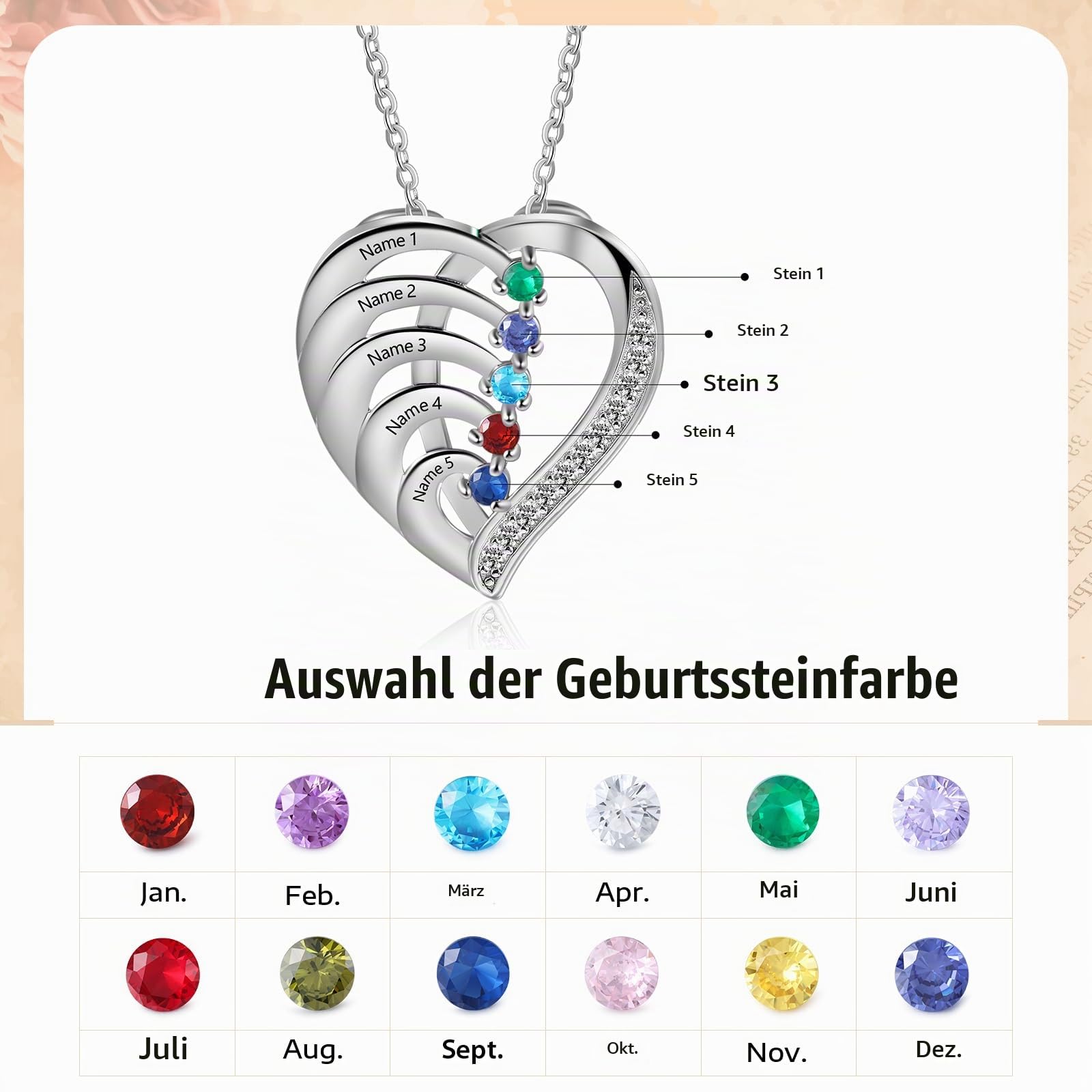 Personalisierte Namenskette Silber 925 Halskette Damen Herz Anhänger mit Namen Gravur Mutter Tochter Kette Geschenk für Muttertag Valentinstag Weihnachten