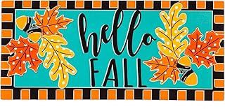 Evergreen Sassafras Hello Fall Leaves Interchangeable Entrance Doormat | Indoor and Outdoor | 22-inches x 10-inches | Non-Slip Backing | All-Season | Low Profile | Home DÃ©cor