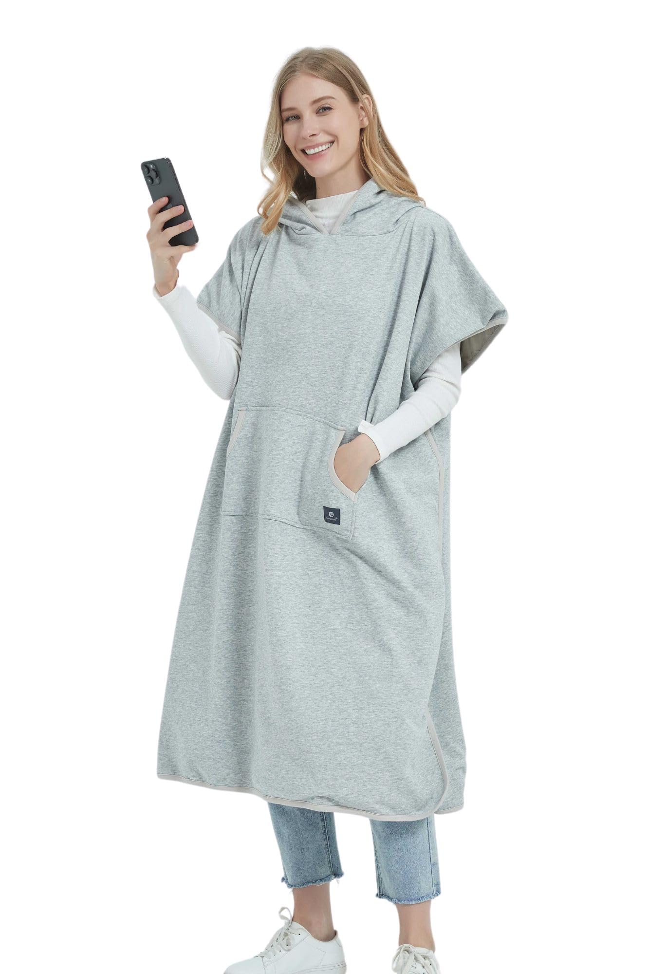 Radia Smart® EMF Adult Hooded Poncho GREY - Radiation Blanket, Wearable Faraday Blanket, RF Shielding, WiFi Blocker, Protection Clothing Oversized, Grey, Large
