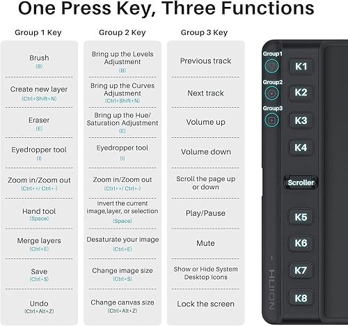 Miniatura 5 de HUION Inspiroy - 2 tabletas de dibujo medianas con rueda de desplazamiento, 8 teclas personalizadas, lápiz capacitivo sin batería, soporte de