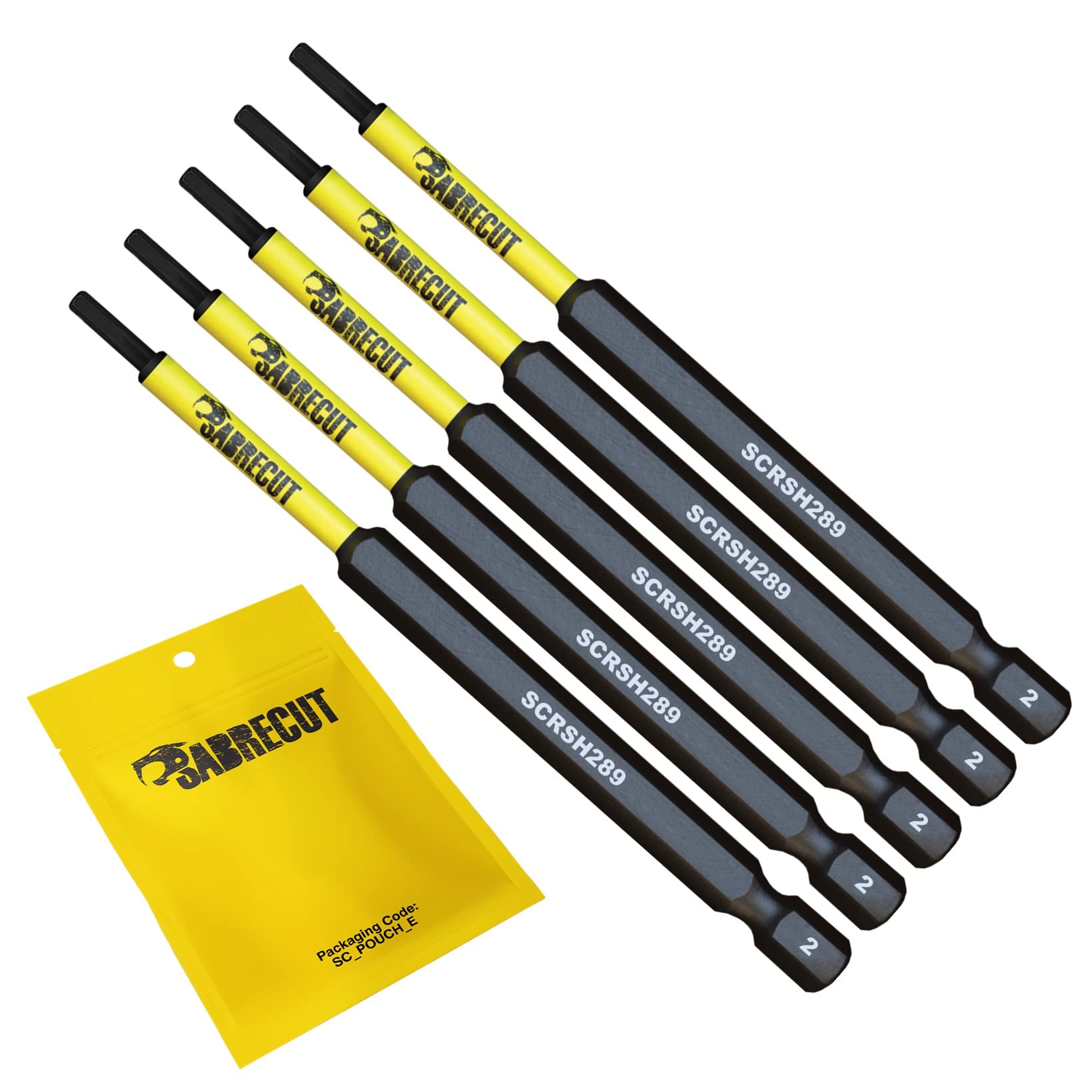 5 x SabreCut SCRH289_5 89mm H2 Hex Magnetic Impact Screwdriver Driver Bits Set Single Ended Heavy Duty