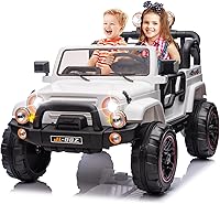 Fitnessclub 2-Seater 12V Ride On Truck for Kids - Parental Remote, Bluetooth Music, LED Lights, Spring Suspension, White, 110lbs Capacity