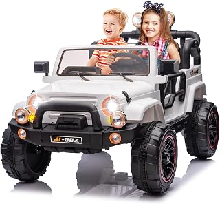 Fitnessclub 2-Seater 12V Ride On Truck for Kids - Parental Remote, Bluetooth Music, LED Lights, Spring Suspension, White, 110lbs Capacity