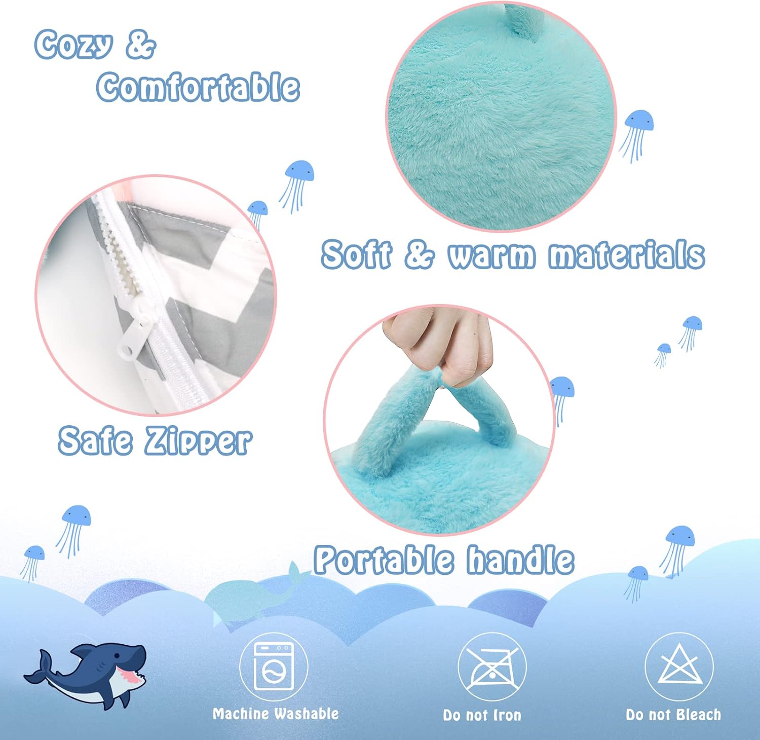 Shark Sleeping Bag for Kids Aged 3-6 Years, Ibeeule Cute Plush Sleepy Nap Mat Cartoon Children Sleeping Bag, 54 X 21 Inches Perfect for Toddlers Little Girls Boys Daycare Preschool Sleepove, Blue