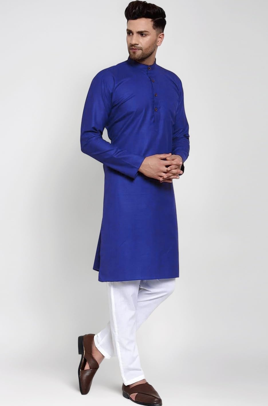 Multi Colored Cotton Plain Men's Ethnic Kurta Only