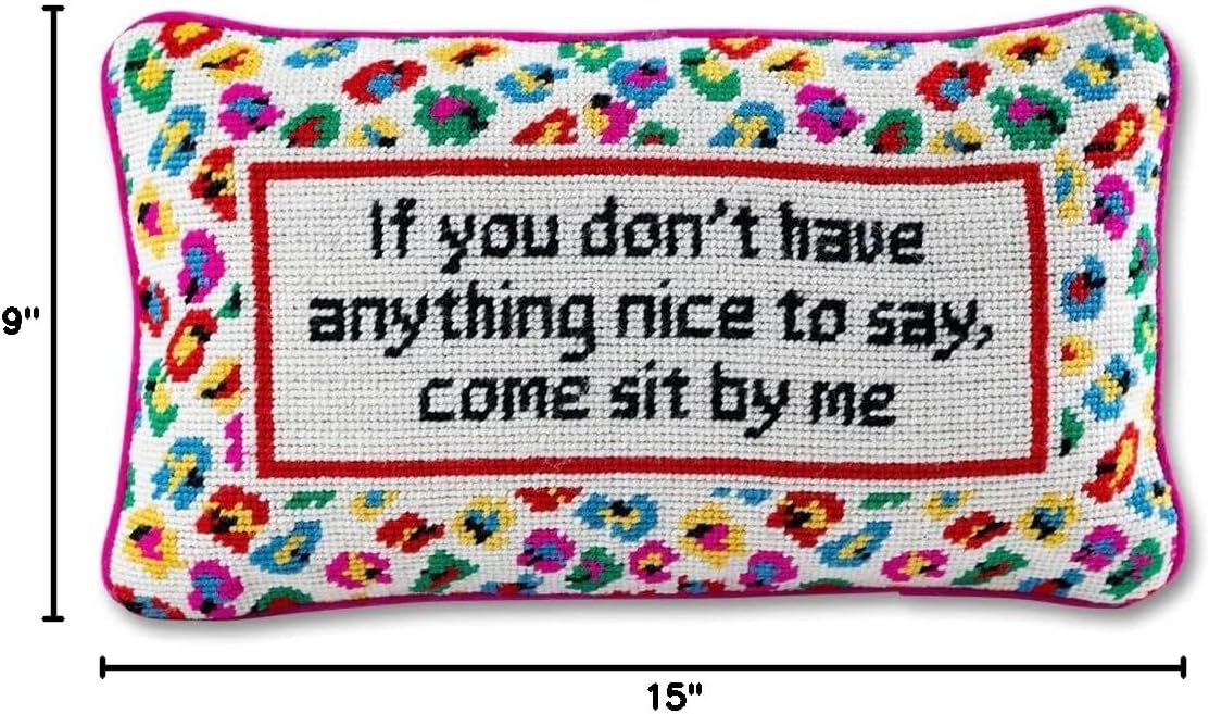 FURBISH Needlepoint Decorative Throw Pillow - Come Sit by Me - 9" x 15" - Small Embroidered Accent Pillow for Bed, Chair, Couch, Sofa - Eclectic Home Decor - Image 6