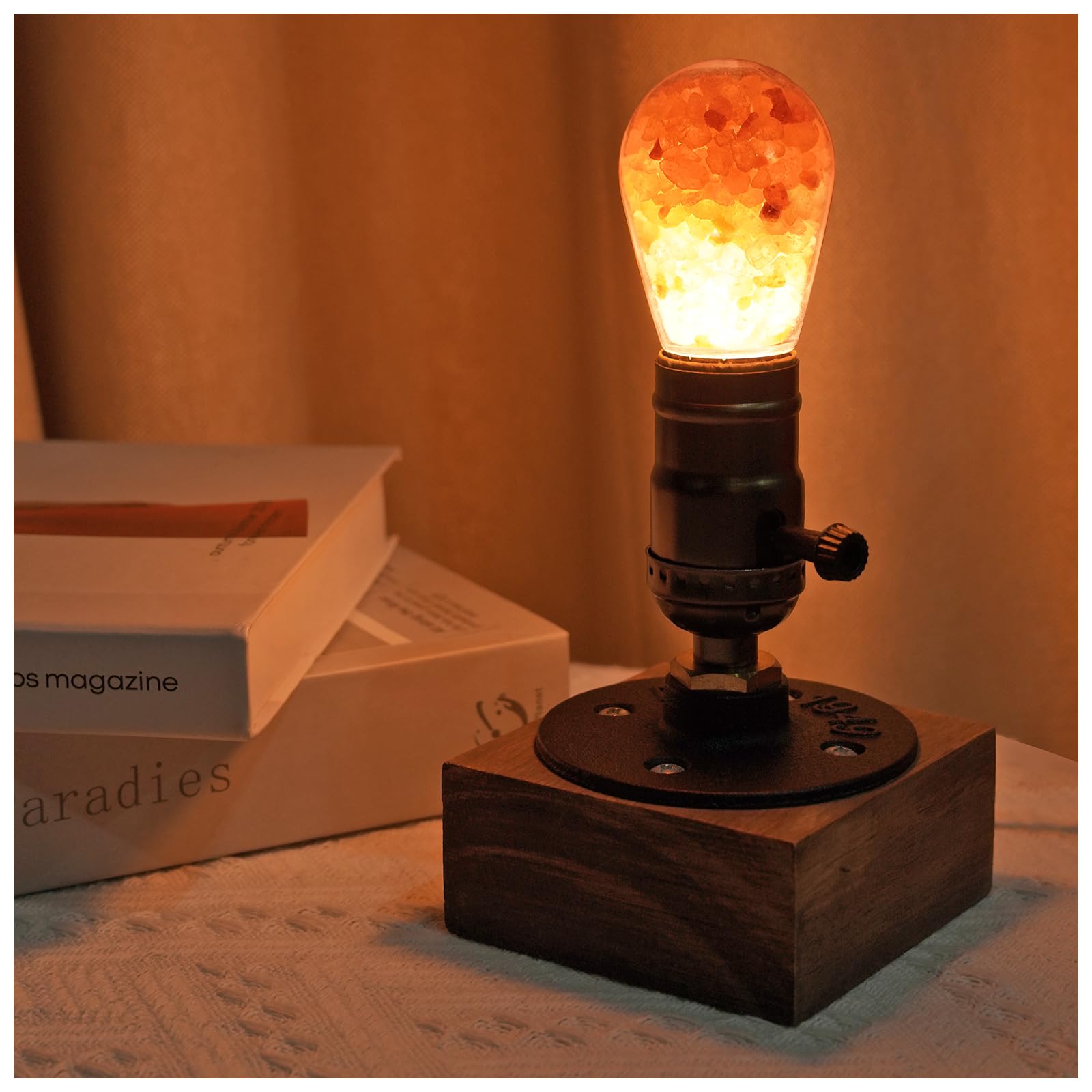 Luxvista E27 Table Lamp Base Industrial, Vintage Lamp with Himalayan Glow Salt Lamp Bulb