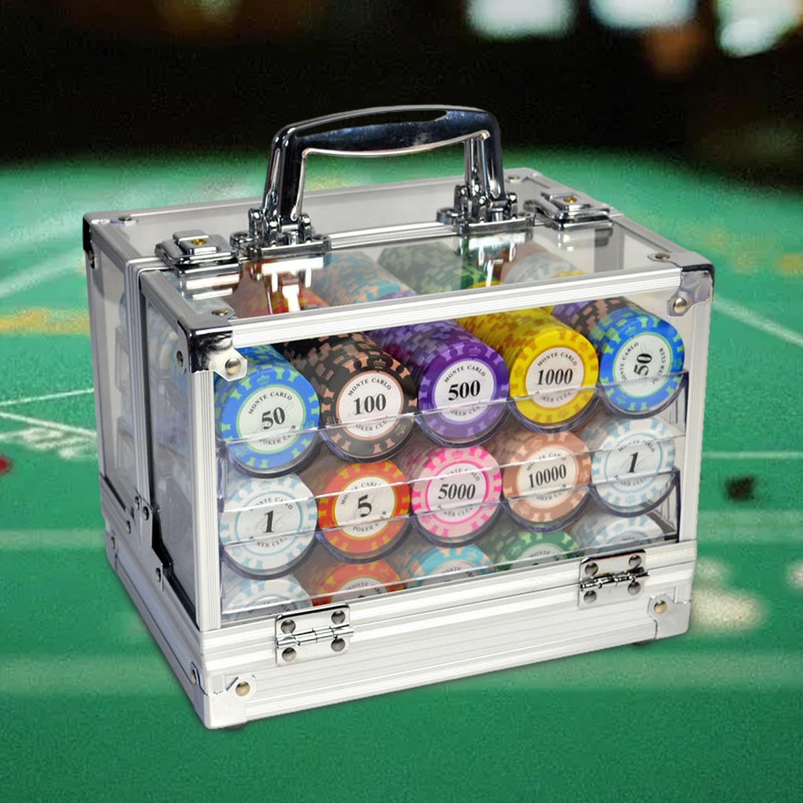 Estuche de acrílico para fichas de Calidad Profesional con Espacio para 600 fichas. Excelente para Casinos y Entretenimiento. Bandeja de acrílico
