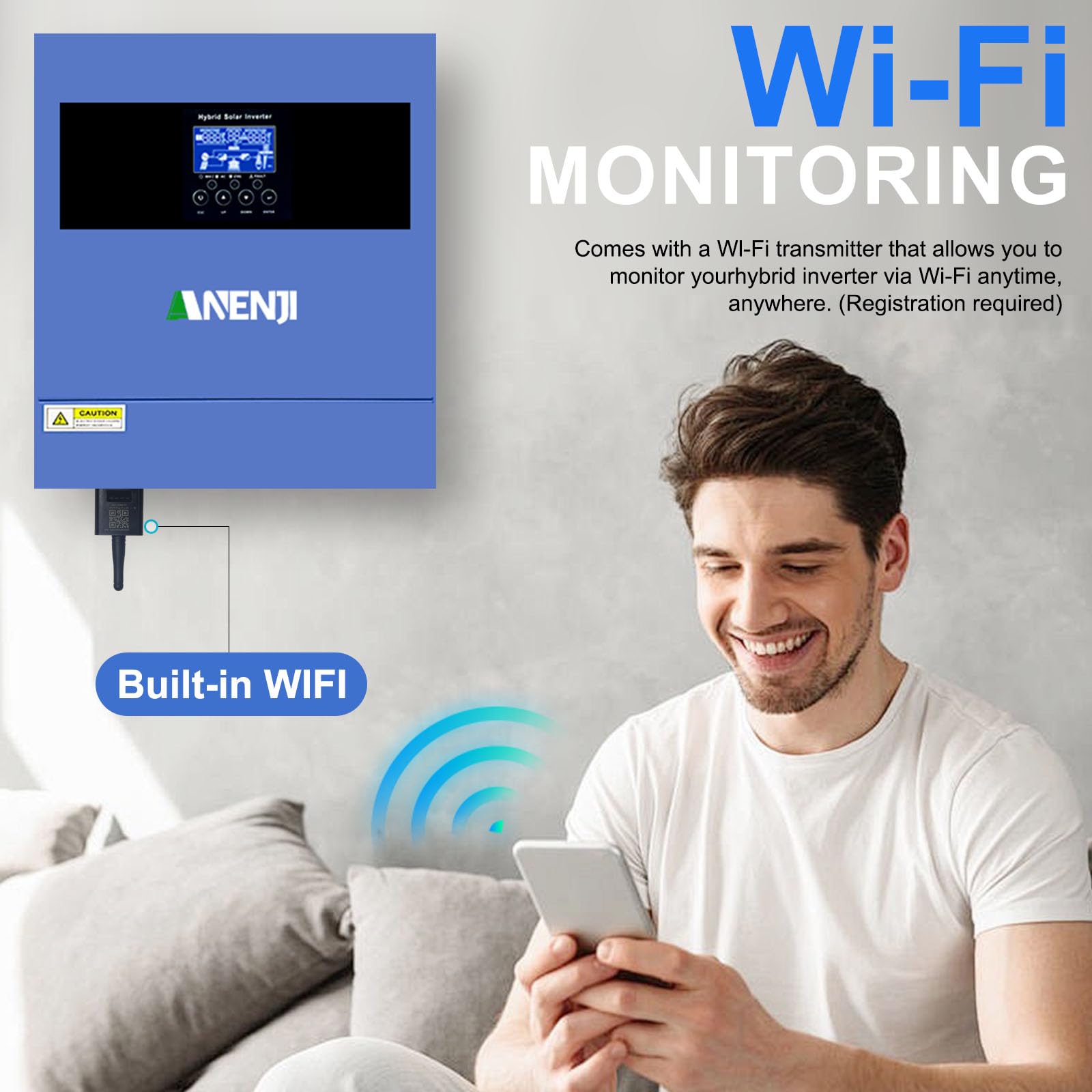 4200W Inverter ibrido a onda sinusoidale pura, Tensione a Circuito Aperto Fotovoltaico 60–500 Vcc Dotato di un MPPT da 100A e di un modulo WiFi integrato, Supporta la modalità senza batteria