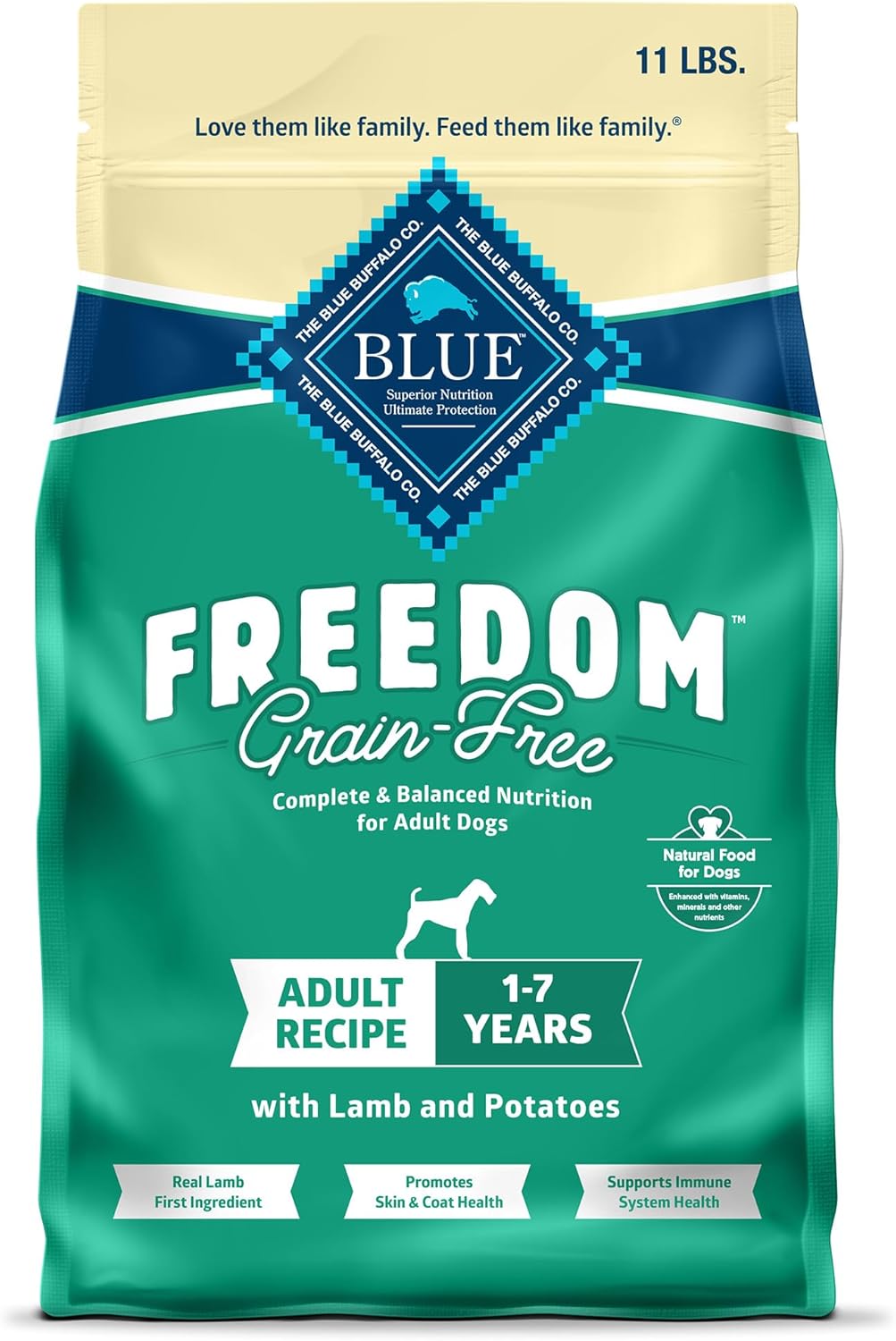 Blue Buffalo Freedom Grain-Free Dry Dog Food, Complete & Balanced Nutrition for Adult Dogs, Made in the USA with Natural Ingredients, Lamb & Potatoes, 11-lb Bag