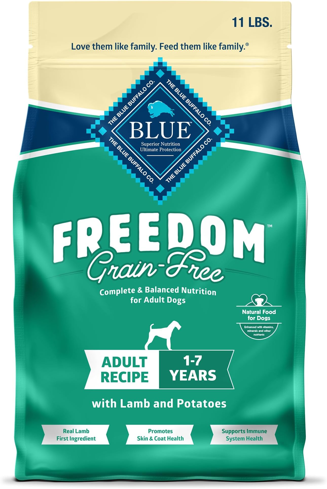 Freedom Grain-Free Dry Dog Food, Complete & Balanced Nutrition for Adult Dogs, Made in the USA with Natural Ingredients, Lamb & Potatoes, 11-lb Bag