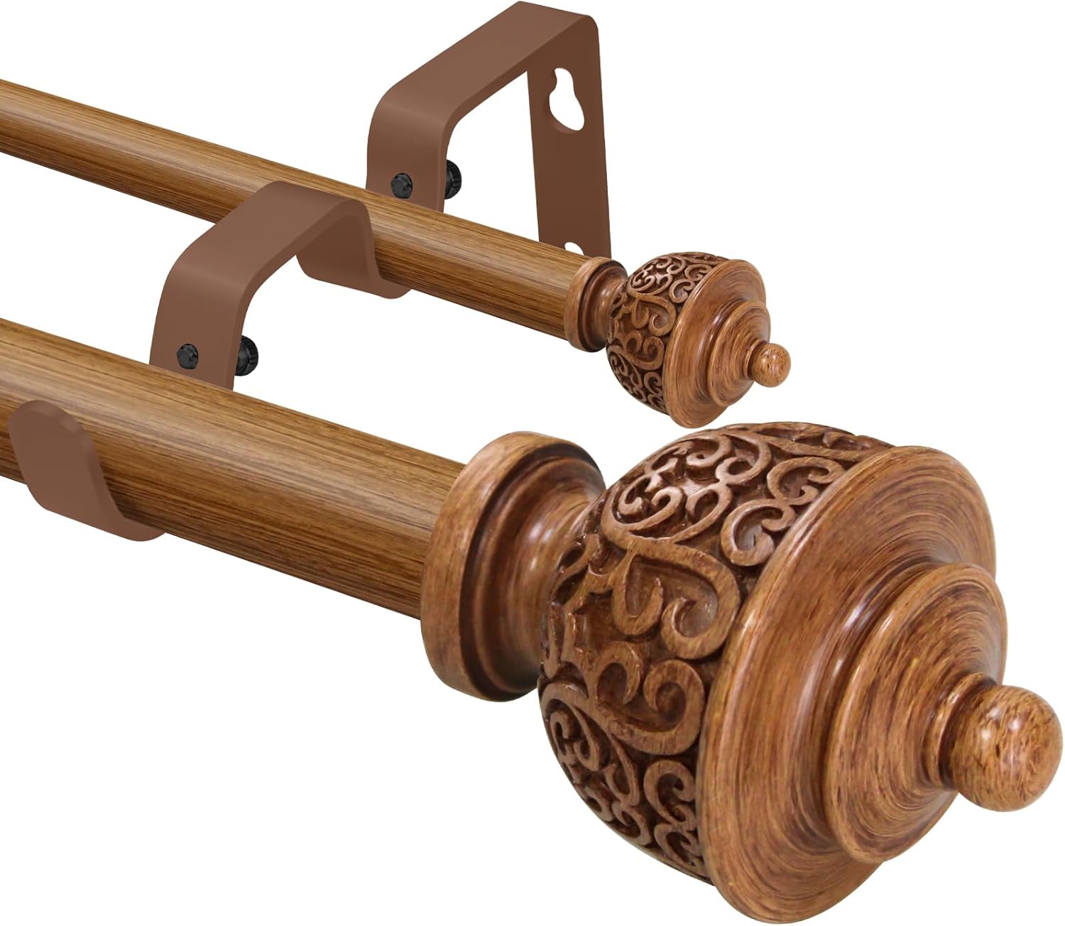1 Inch Wood Double Curtain Rod with Vintage-style Finials-Tension Curtain Rods 48-84 Inchs for Bedroom&Home Decor