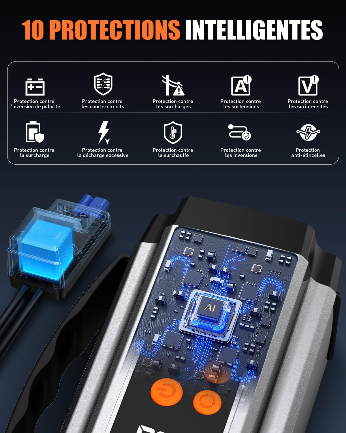 Onherm 7-in-1 Booster Batterie Voiture avec Gonfleur 150PSI, 2000A Demarreur Batterie Voiture pour Jusqu’à 8L Gaz ou 5L Diesel, Booster Moto avec Éclairage LED, Chargeur USB-C et Écran LCD