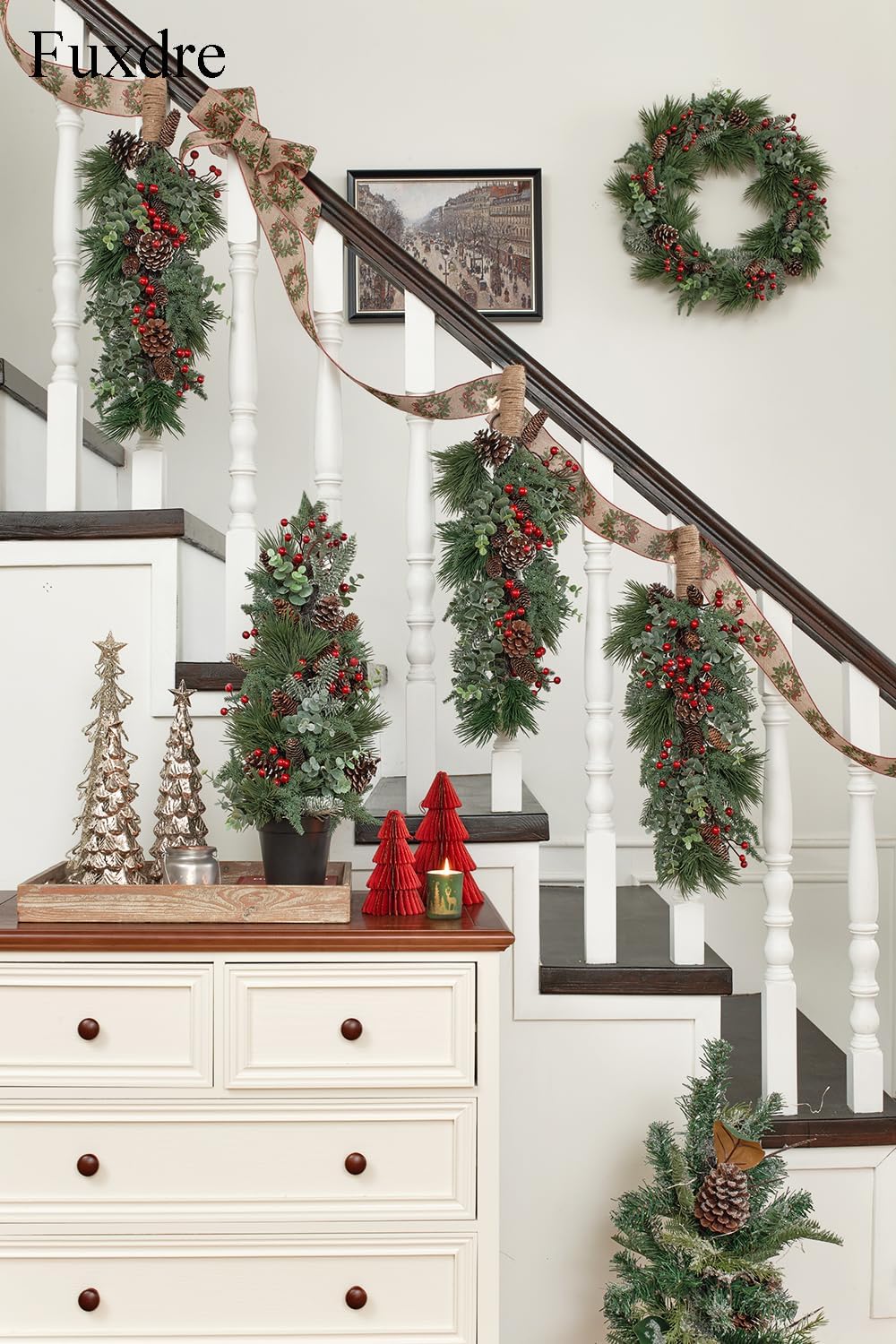 20 Inch Tabletop Christmas Tree, Small Christmas Tree with Pine Needles, Berry and Eucalyptus, Tabletop Small Xmas Tree Perfect Christmas Decoration for Home, Living Room, Table