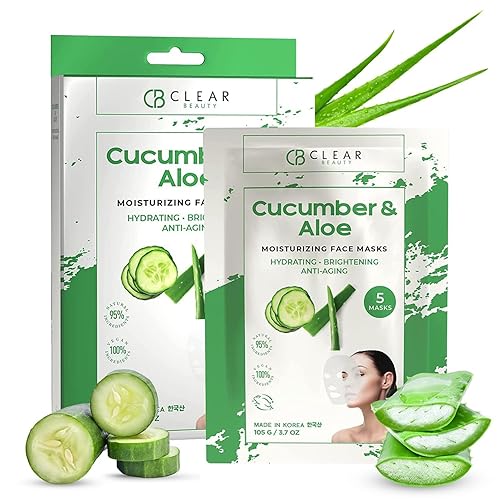 Clear Beauty Mascarilla facial de hoja de pepino y aloe, alivia la piel irritada, reduce las arrugas y las líneas finas, ilumina e hidrata, cuidado