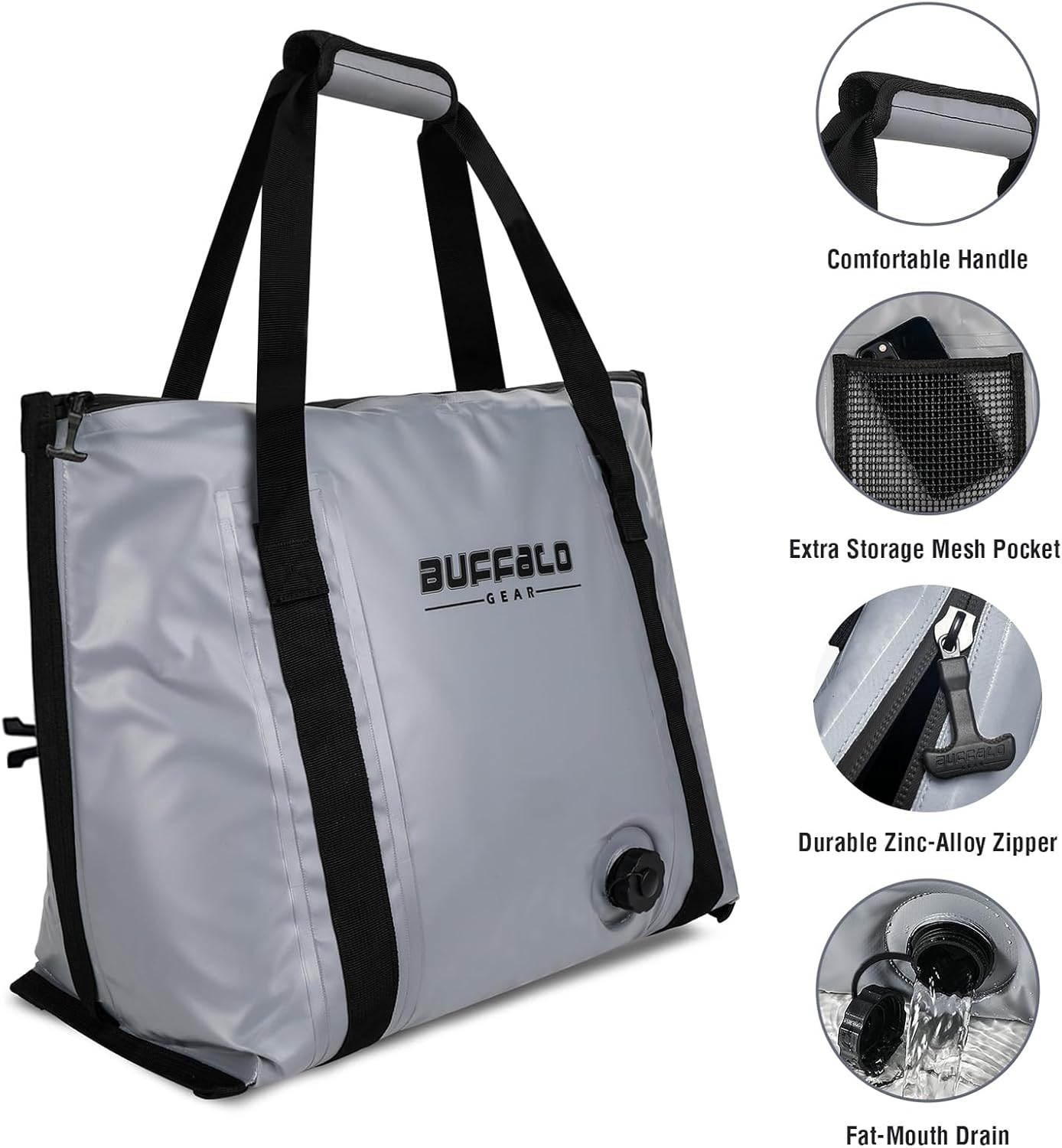 Buffalo Gear Insulated Fish Cooler - 27.5QT 58QT Waterproof Flat Bottom Bag, Leakproof and Fishing Kill Bag