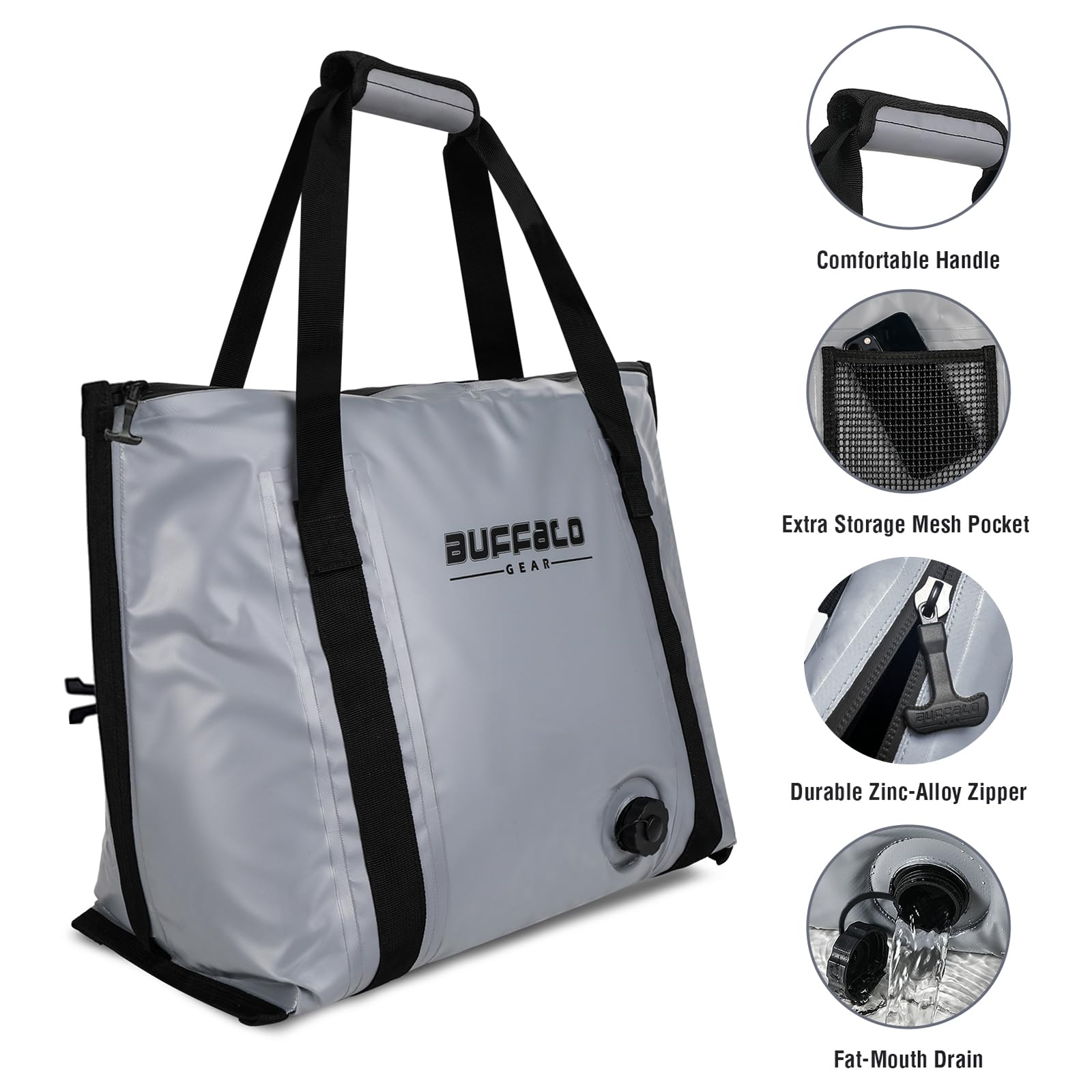 Buffalo Gear Isolierte Fischtasche Kühler Flacher Boden - 27,5QT 58QT Wasserdichte Fischtötungstasche, Angeltasche Auslaufsicher Fischkühler