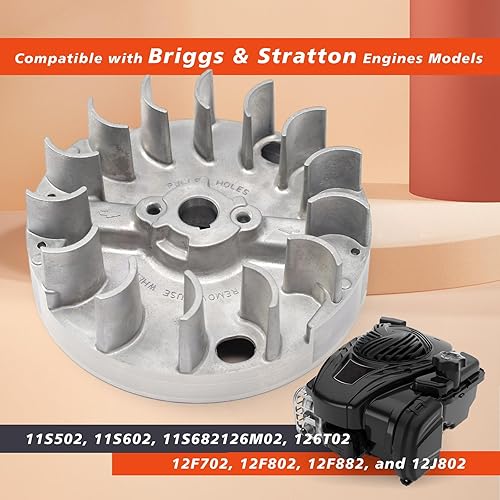 Miniatura 3 de Piezas de repuesto para cortacésped de volante 590544, compatibles con Briggs & Stratton modelo de motor pequeño 08P5020029-H1, volante de acero de