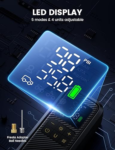 Miniatura 5 de Inflador de neumáticos de automóvil, compresor de aire portátil Lamicall 5 veces más rápido 150 PSI Bomba de aire con batería recargable