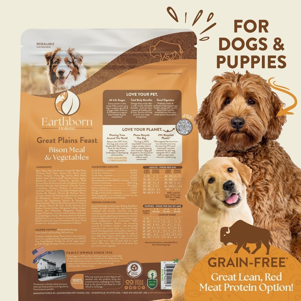 Earthborn Holistic Great Plains Feast Bison Meal & Vegetables Grain-Free Dry Dog Food, 12.5-lb Bag