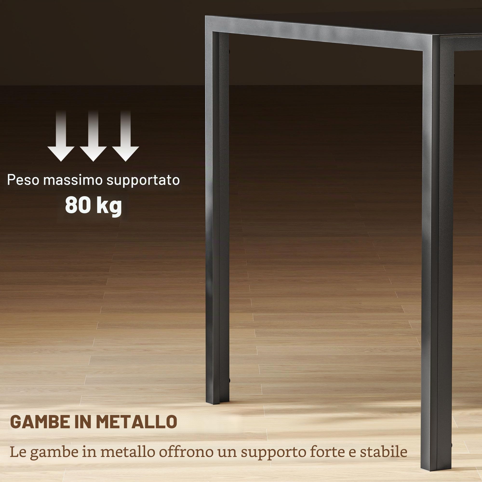 HOMCOM Tavolo da pranzo in vetro, tavolo rettangolare per 6 persone con gambe in metallo, per cucina, soggiorno, 140 x 80 x 75 cm, nero