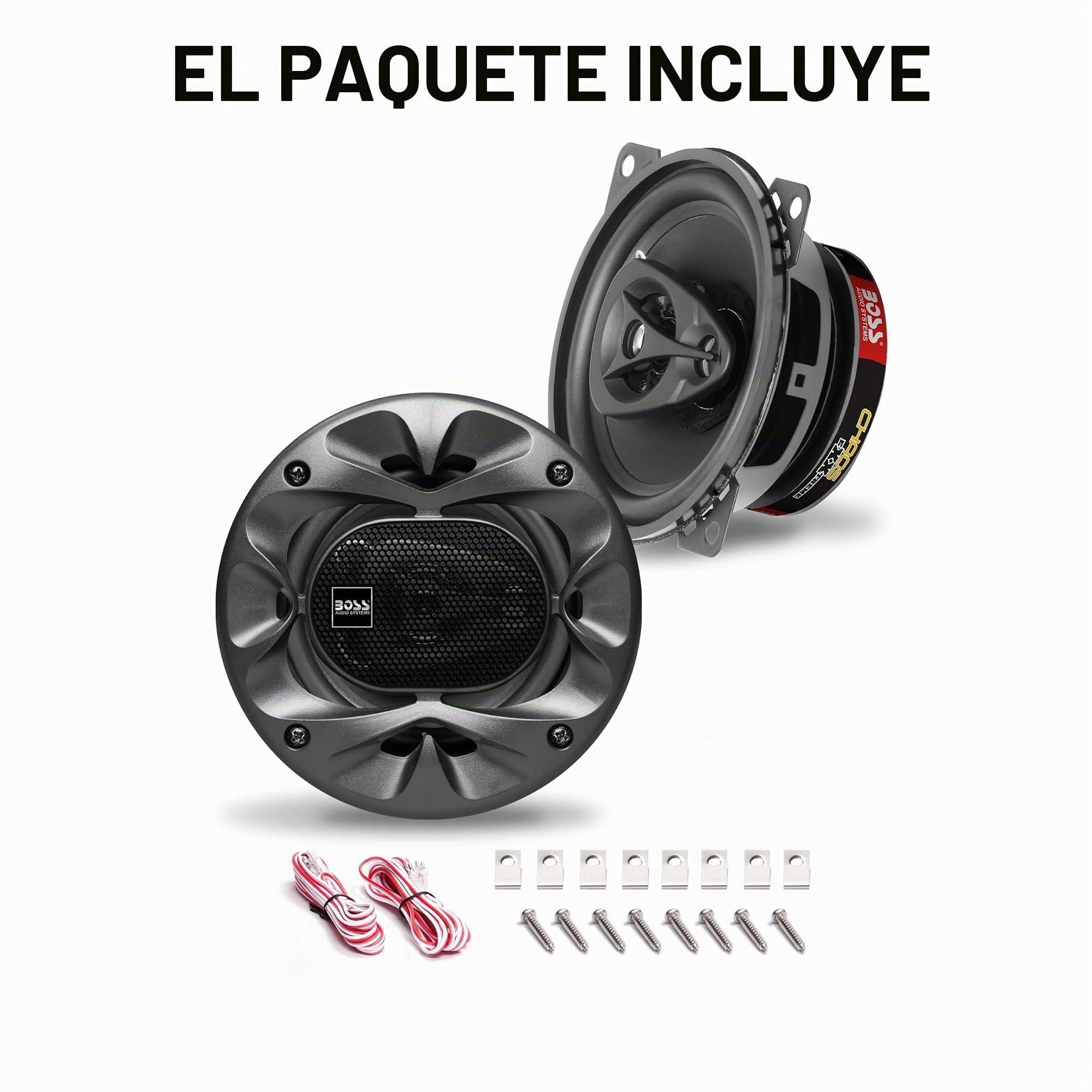 BOSS Audio Systems 2 CH4230B Altavoces coaxiales Negros de 10 cm y 4" y 3 vías 112,5 vatios rms y 225 vatios MAX impedancia 4 Ohm Puertas de Coche, suspensión de Goma, un par