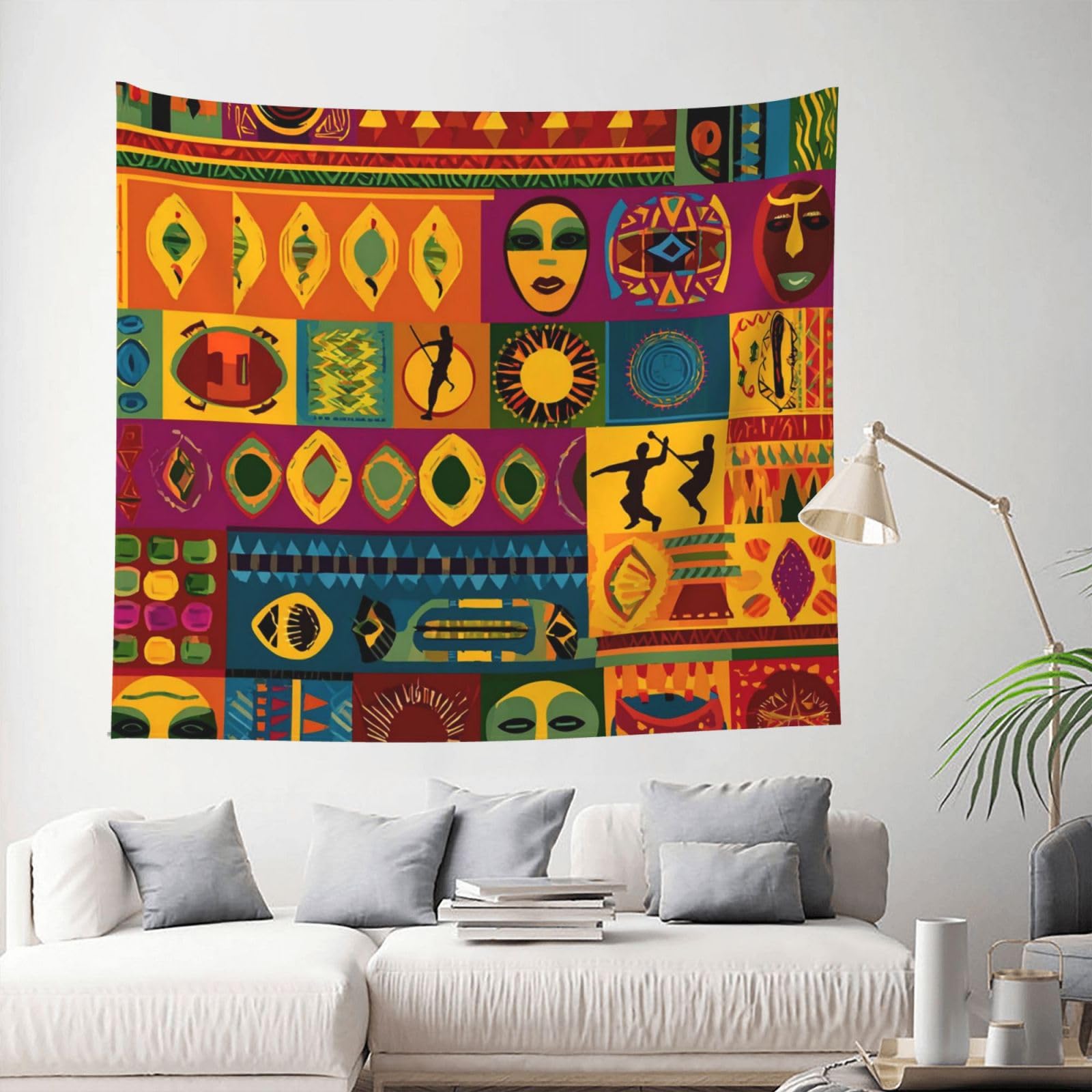 Tapestry 153 X 130 CM Inches Wall Hanging for Living Room African National Patterns Tapestrys Home Decor Soft Aesthetic Tapestries Hanging Decor Blanket Wall Tapestry for Bedroom Dorm Indoor Outdoor