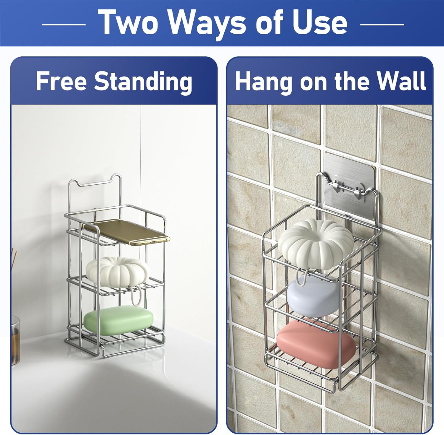 3 Tier Soap Bar Holder, 304 Stainless Steel Soap Dish for Bathroom, Removable Sponge Rack for Kitchen Sink (Silver) - Image 3