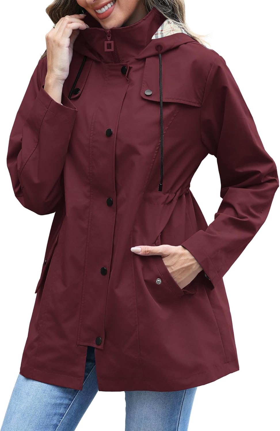 RUMIA Raincoat Women Waterproof Long Hooded Trench Coats Lined Windbreaker Jackets for Women 2026 S-2XL