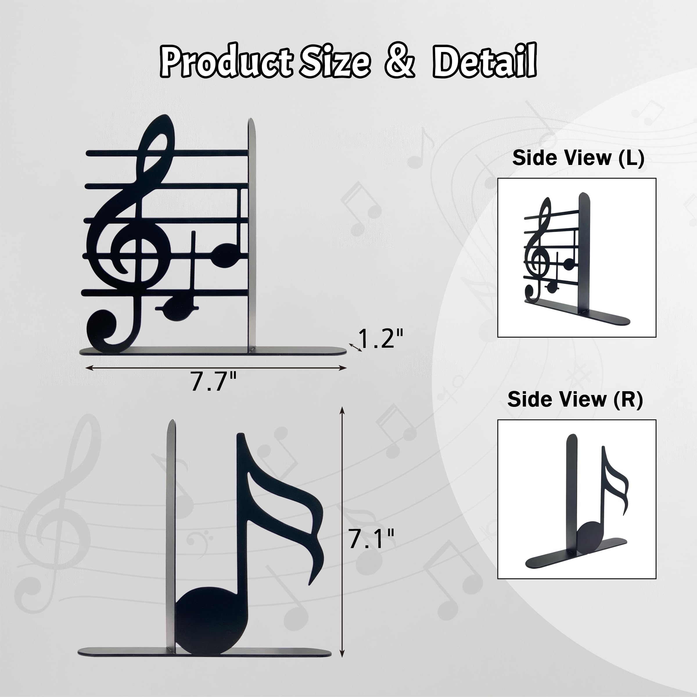 Unique Metal Music Themed Book Ends, Musical Note Bookend, Decorative Bookends, Bookshelf Holder, Metal Bookend, Unique Bookends, Music Gifts for Music Lovers