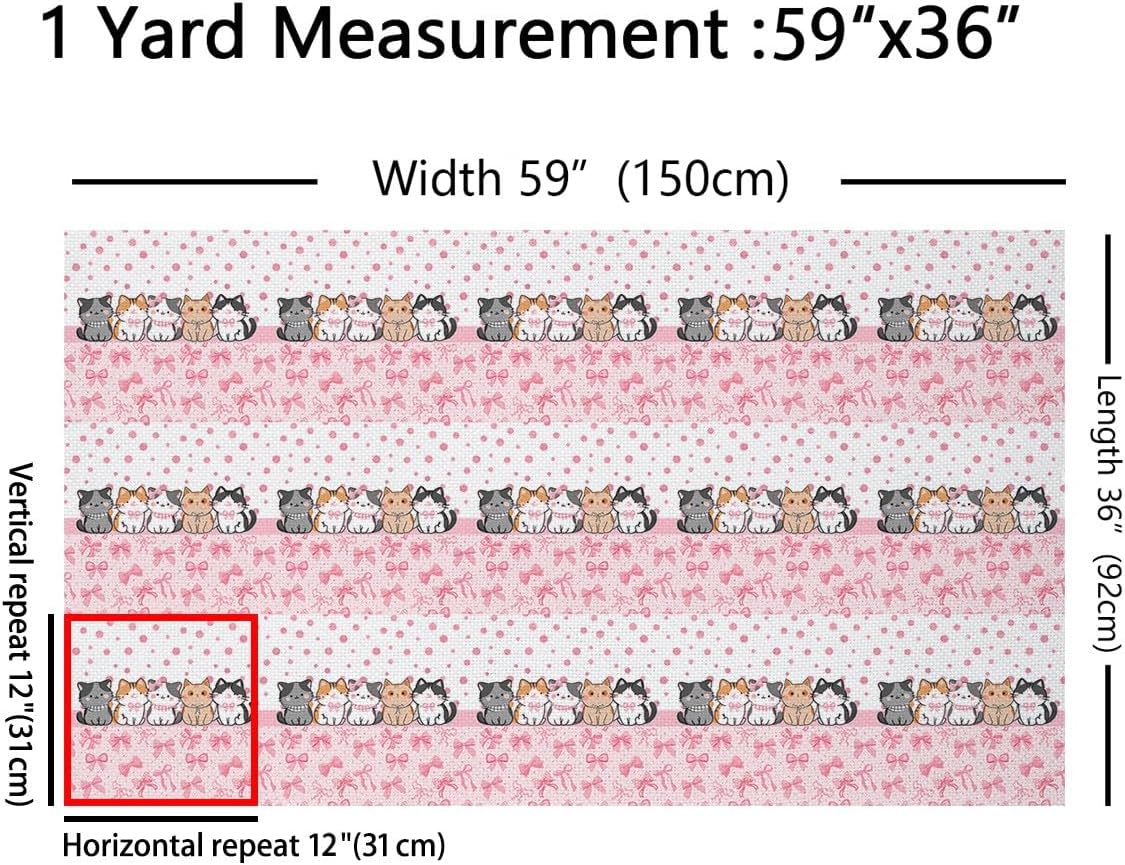 Erosebridal Kawaii Cat Flannel Fabric by The Yard Soft Pink Bowknot Fabric Cute Cartoon Kitten Upholstery Fabric Geometric Dots Princess Not Stretchy Decor Fabrics, 5 Yards