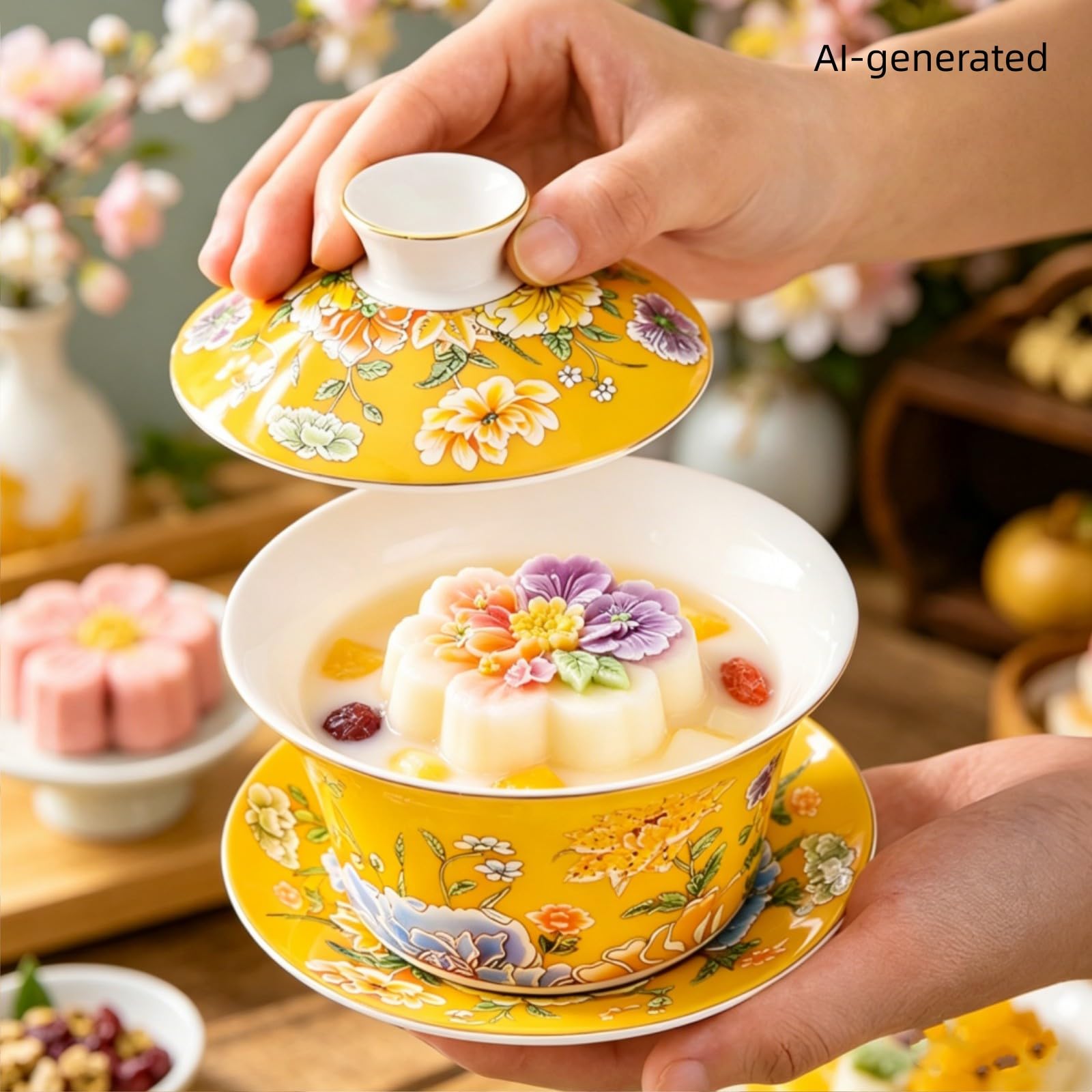 Goße Chinesische Porzellan Gaiwan Teetasse 400ML, Gelbe