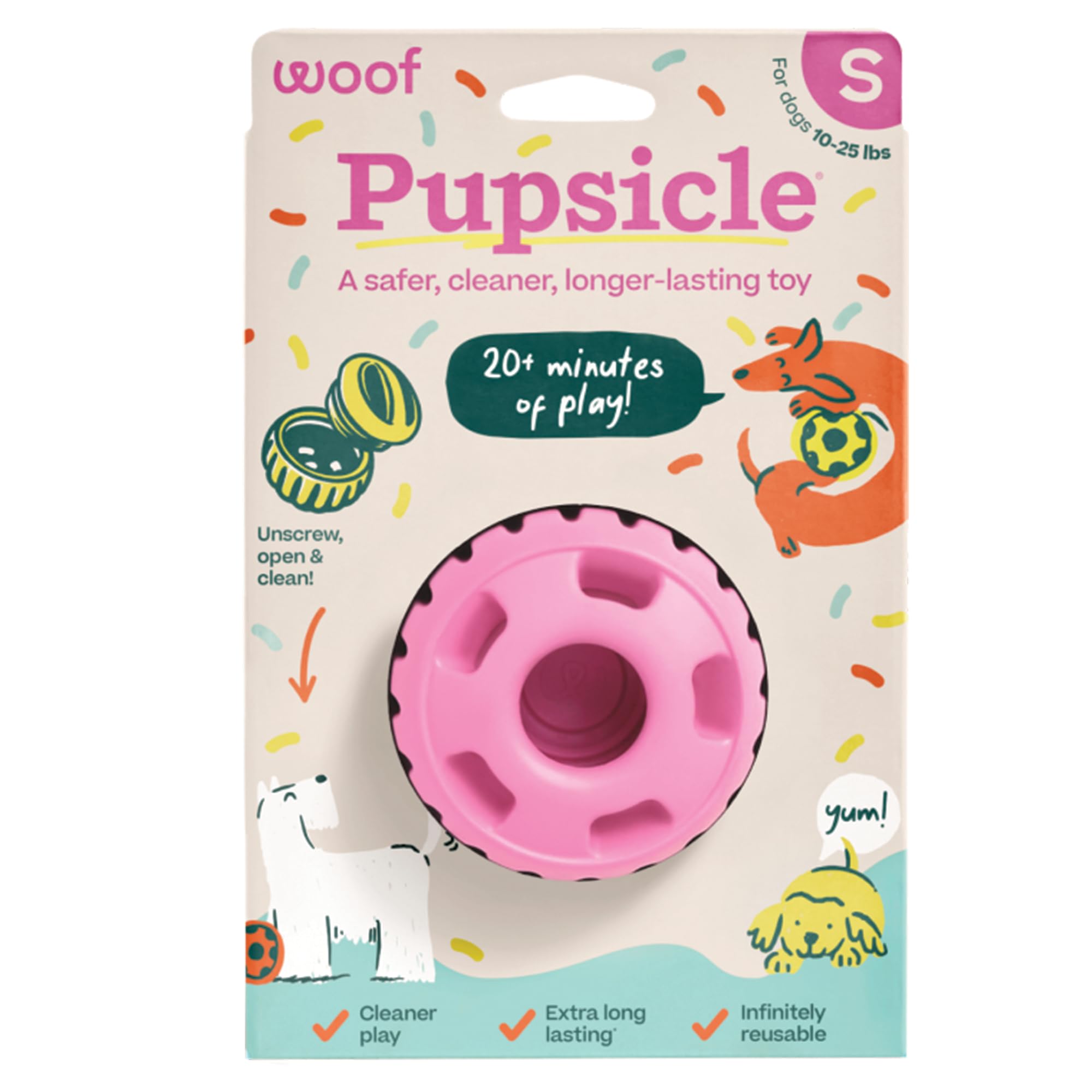 WOOF Party Pupsicle - Long-Lasting Interactive Dog Toys for Boredom - Low-Mess Design - Birthday Gifts for Dogs - Small Dog Toys - Party Pink