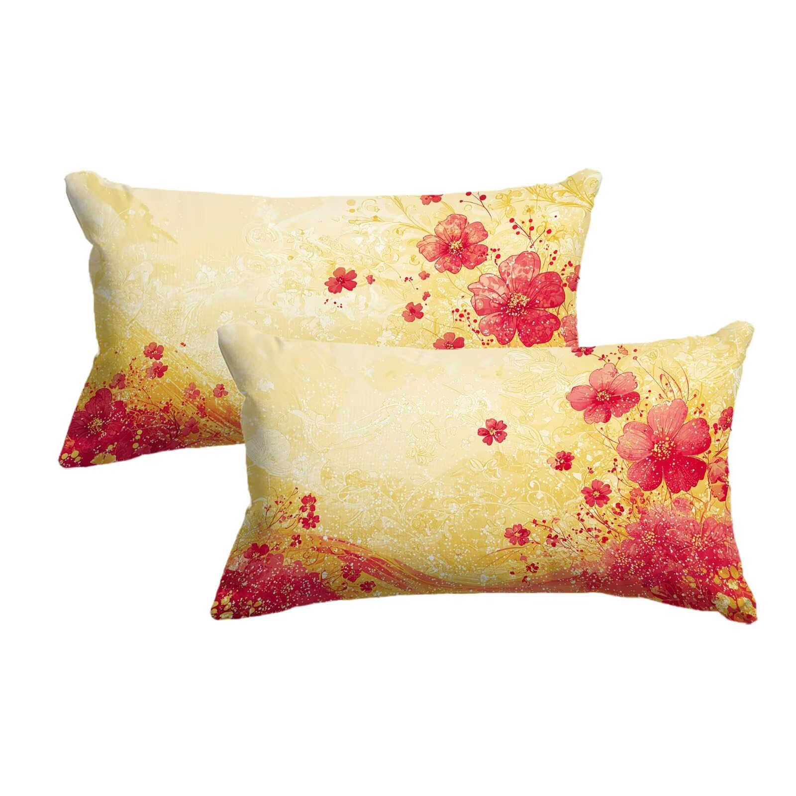 Housse coussin exterieur jaune 30x50 imperméable taie oreiller lin jardin lot de 2